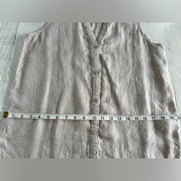 Tahari 100% Linen Women’s Mother of Pearl Button Down sleeveless tunic top Sz M - Picture 4 of 8